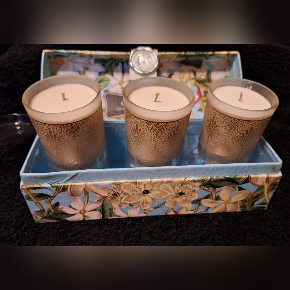 MICHEL DESIGN WORKS Gardenia Soy Wax Candle Gift Set With A Lovely Keepsake Box.